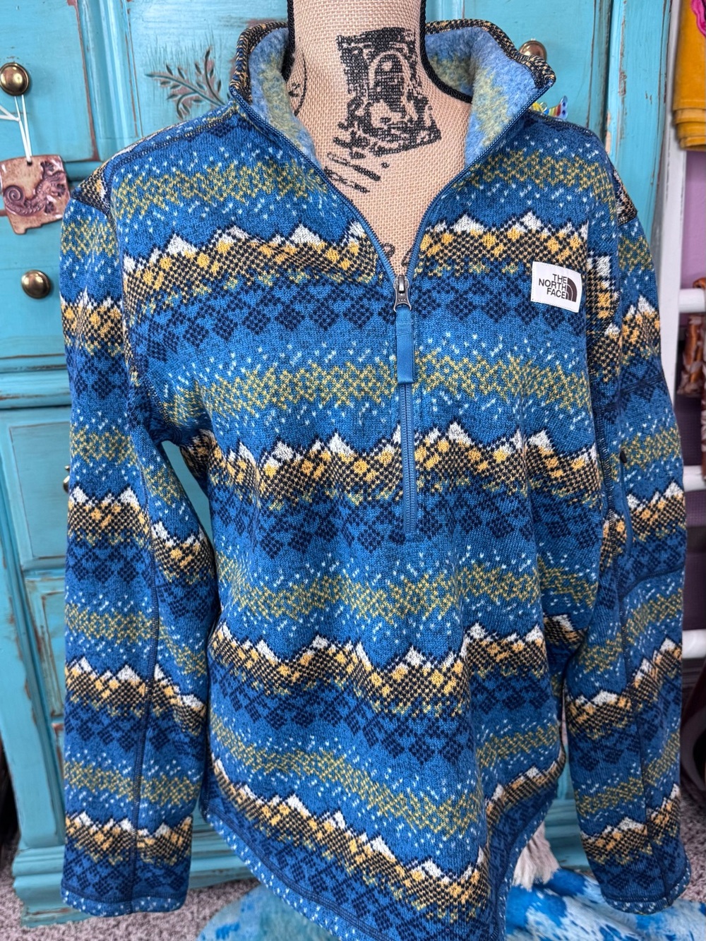 The North Face Blue & Gold Patterned Half-Zip Pullover